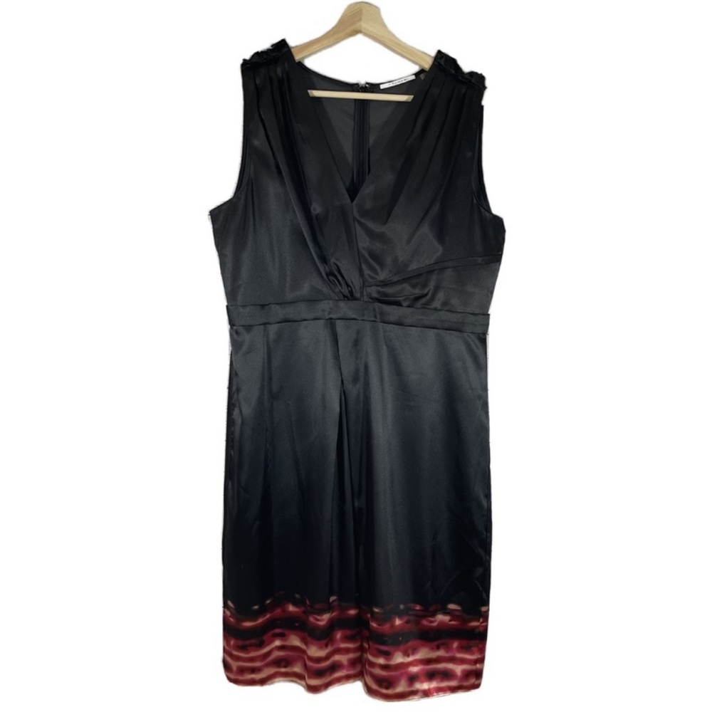 Tahari Satin Sheath Dress Sleeveless Black Sz 14